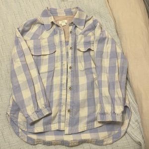Anthropologie Lavender and White Plaid Overshirt